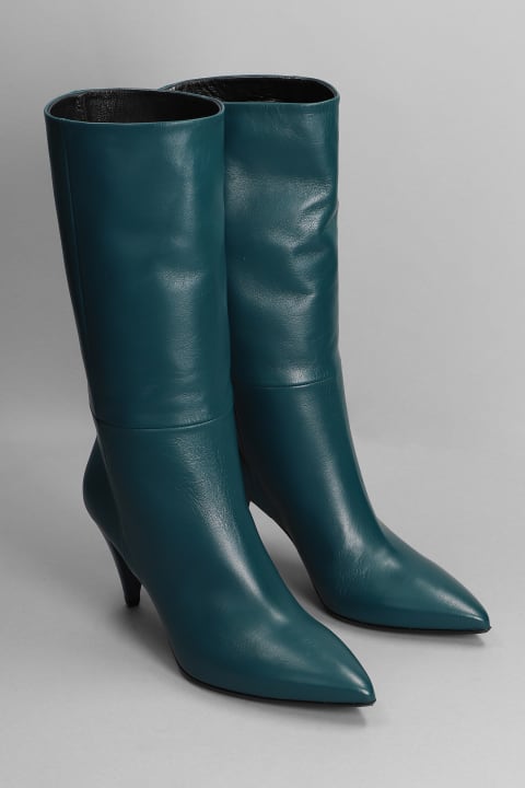 High Heels Ankle Boots In Petroleum Leather