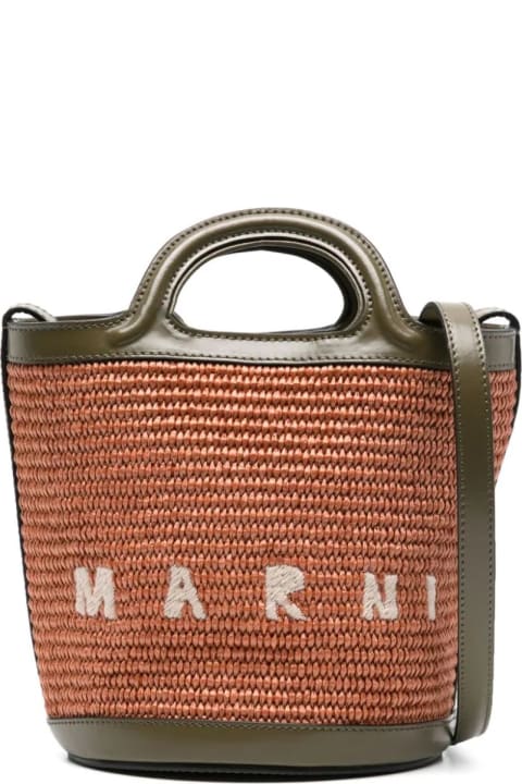Marni for Women Marni Tropicalia Mini Bag In Brown Leather And Orange Raffia