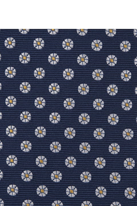 Ties for Men Kiton Navy Blue Tie With Daisies