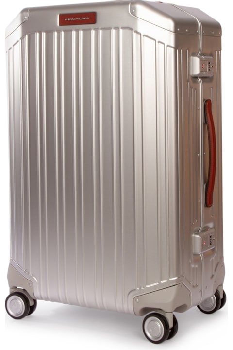 Piquadro لـ Kids Piquadro Trolley Medio 4 Ruote In Alluminio E Pelle