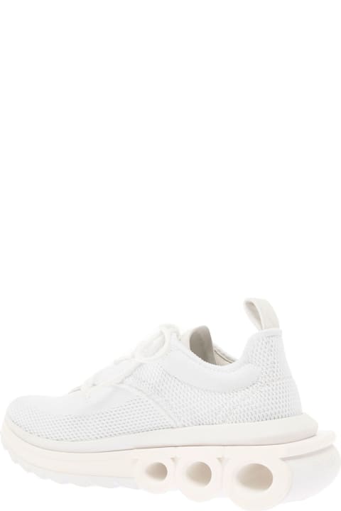 Fashion for Women Ferragamo 'nima' White Low Top Sneakers With Gancini Detail In Mixed Materials Woman