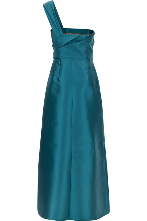 Alberta Ferretti Clothing for Women Alberta Ferretti 'mikado' Light Blue Maxi One-shoulder Draped Dress In Satin Woman
