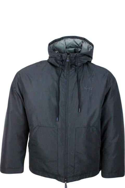 Kiton Coats & Jackets for Men Kiton Knt Down Jacket In Technical Fabric With Hood With Drawstring With Smooth Exterior And Boudin Quilted Interior In Contrasting Color. Small Matching Lo