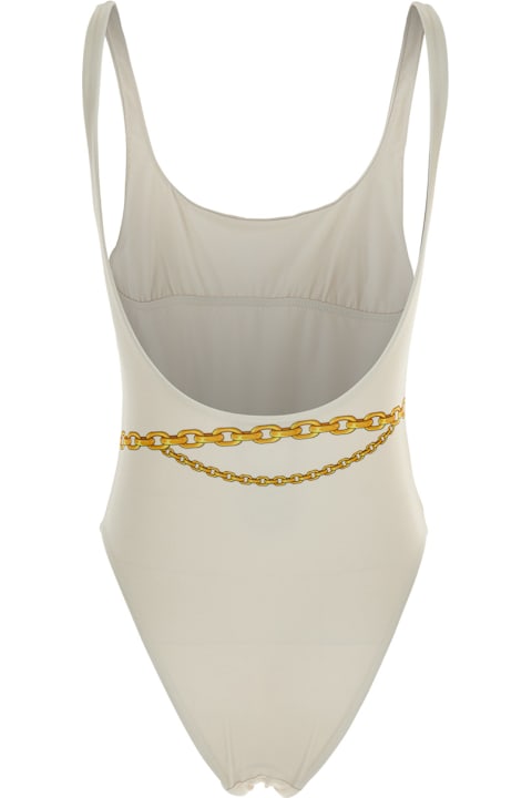 Versace Swimwear for Women Versace White One-piece Swimsuit With Chain Print In Tech Fabric Woman