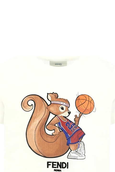 Homeware Fendi White T-shirt For Kids With Squirrel Print