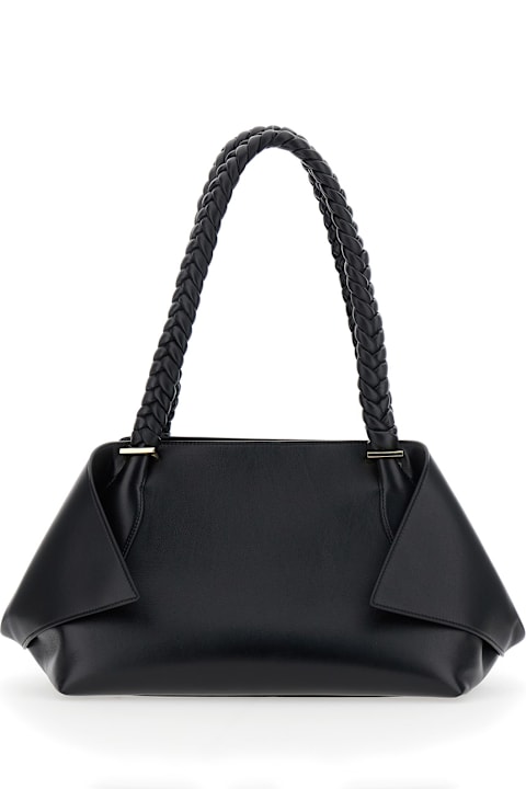 Homeware Ferragamo 
the Scarf Bag
 Black Shoulder Bag With Braided Handles And Folded Corners In Leather Woman