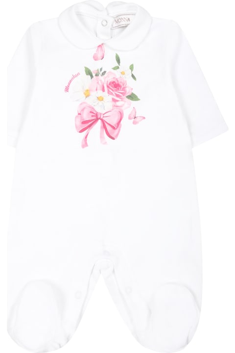 ベビーガールズ Monnalisaのボディスーツ＆セットアップ Monnalisa White Set For Baby Girl With Flowers Print