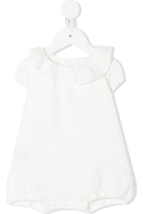 Baby Romper In White Gauze With Pierrot Collar