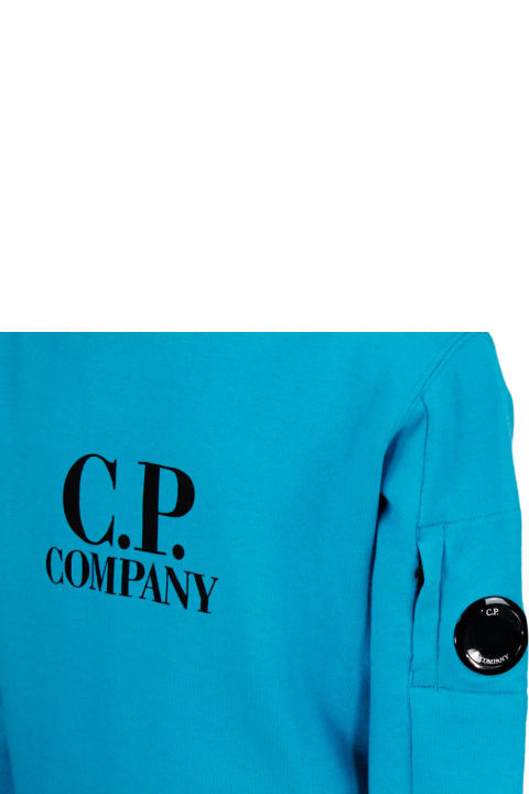 Fashion for Boys C.P. Company Long-sleeved Crewneck Sweatshirt In Breathable Cotton Fleece With Logo On The Chest And Eyeglass Lens On The Shoulder