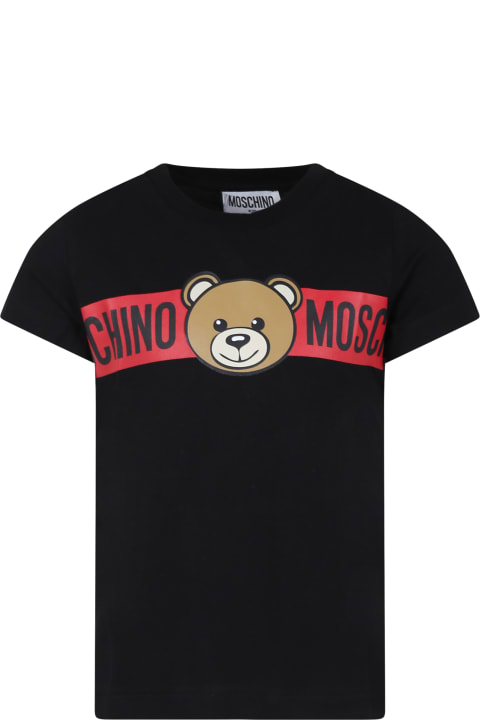 Moschino for Kids Moschino Black T-shirt For Kids With Teddy Bear And Logo