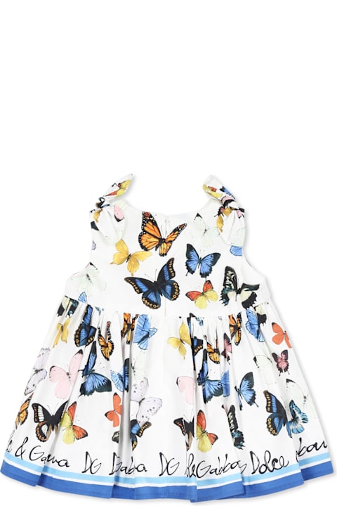 Dolce & Gabbana Bodysuits & Sets for Baby Girls Dolce & Gabbana White Dress For Baby Girl With Butterflies