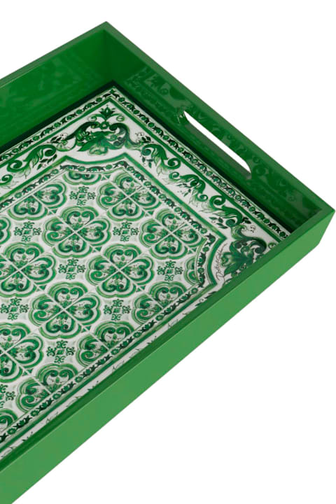 Sale for Homeware Dolce & Gabbana Green Rectangular Tray With Maiolica Motif In Plexiglass Home