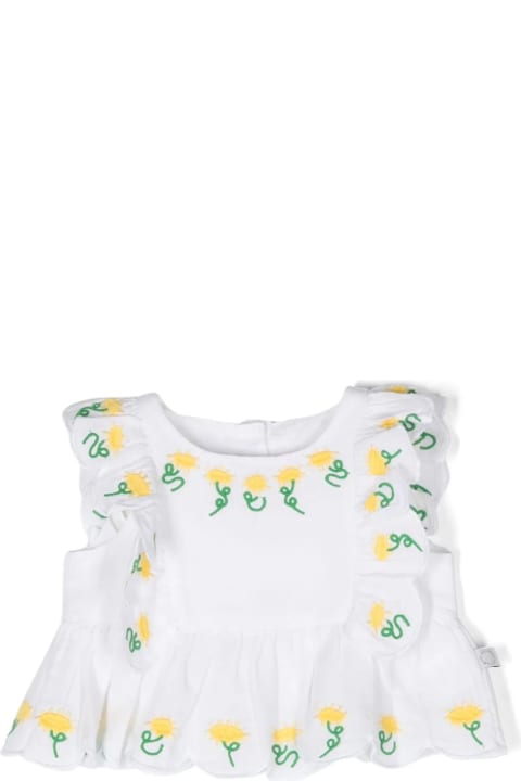 Topwear for Baby Girls Stella McCartney Kids Flower Embroidery Smock Top In White