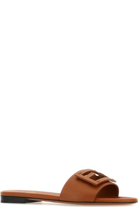 Fendi Caramel Leather Baguette Slippers