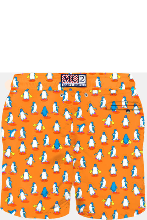 أدوات منزلية MC2 Saint Barth Man Light Fabric Swim Shorts With Penguins Print