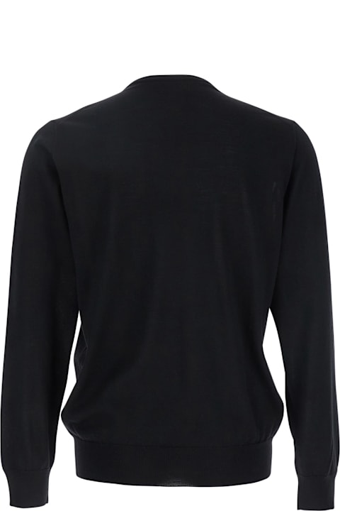 Lardini Sweaters for Men Lardini Black Round Neck Sweater With Long Sleeves In Wool And Silk Blend Man
