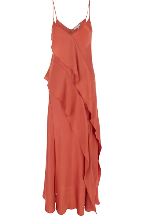 Homeware Antonelli 
luisiana
 Red Dress With Spaghetti Straps And Front Ruffle In Satin Woman