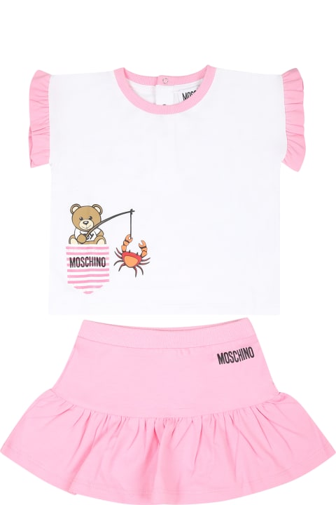 Fashion for Baby Boys Moschino Pink Suit For Baby Girl With Teddy Bear