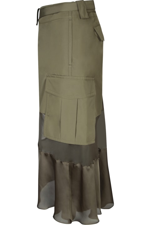 Fashion for Women Sacai Sacai Kaki Fabric Combo Midi Skirt