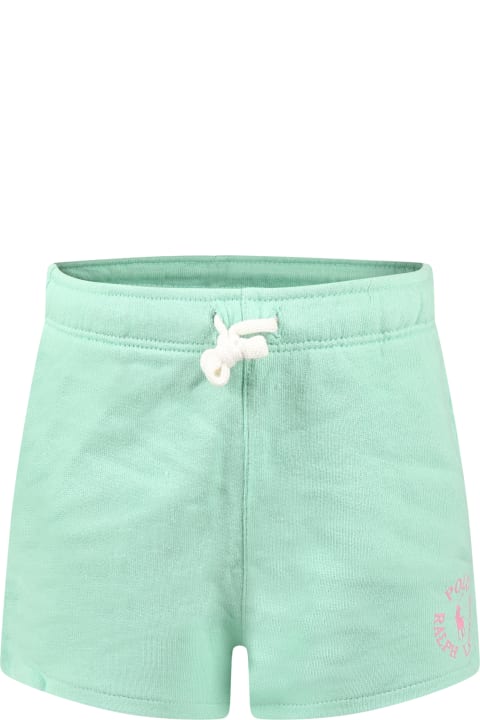 Bottoms for Girls Ralph Lauren Green Shorts For Girl With Logo And Iconic Horse