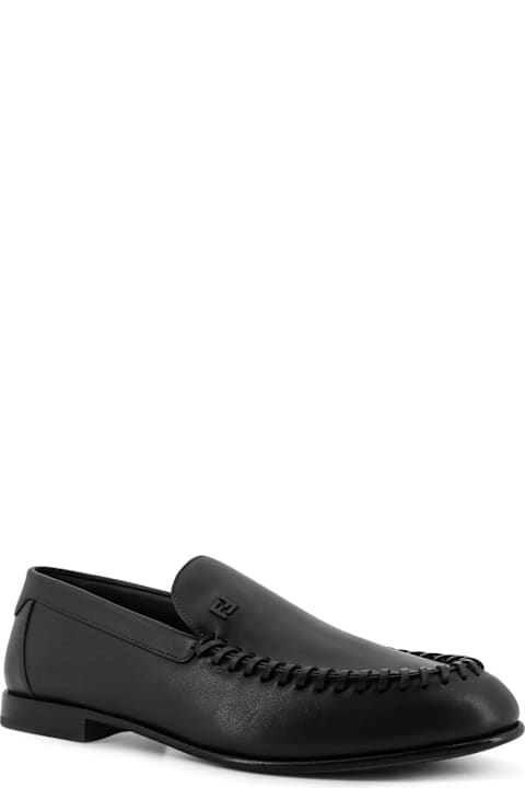 Homeware Fendi Leather Loafers With Metal Ff Logo