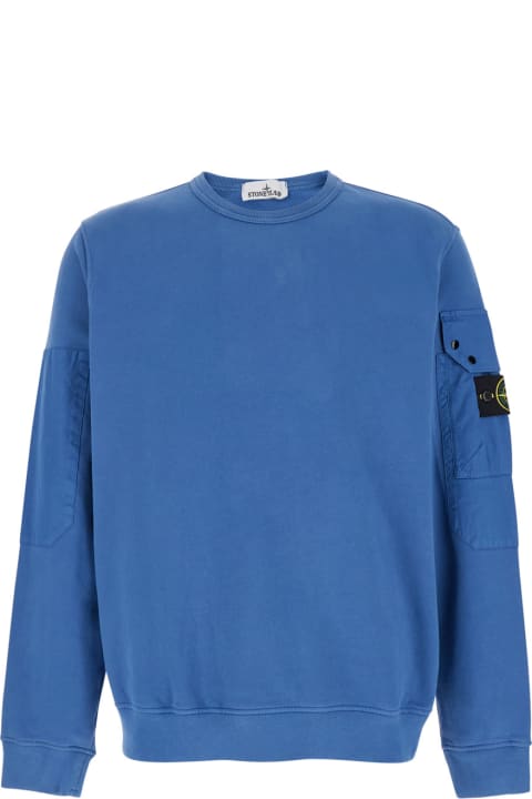 Stone Island Fleeces & Tracksuits for Men Stone Island Blue Crewneck Sweater With Patch Pocket In Cotton Man