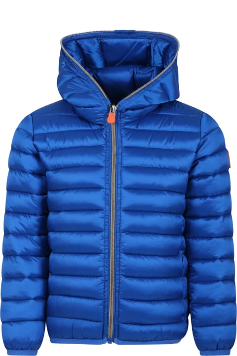 Save the Duck for Kids Save the Duck Blue Down Jacket Iris For Girl With Logo