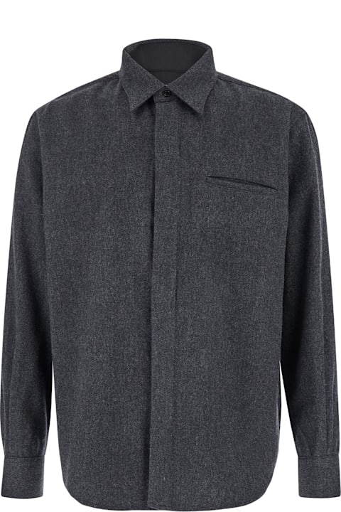 Tonywack for Men Tonywack Grey Shirt With Hidden Placket In Wool Man