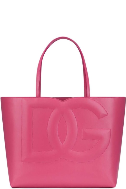 'dg Logo' Pink Medium Shopper In Leather Woman