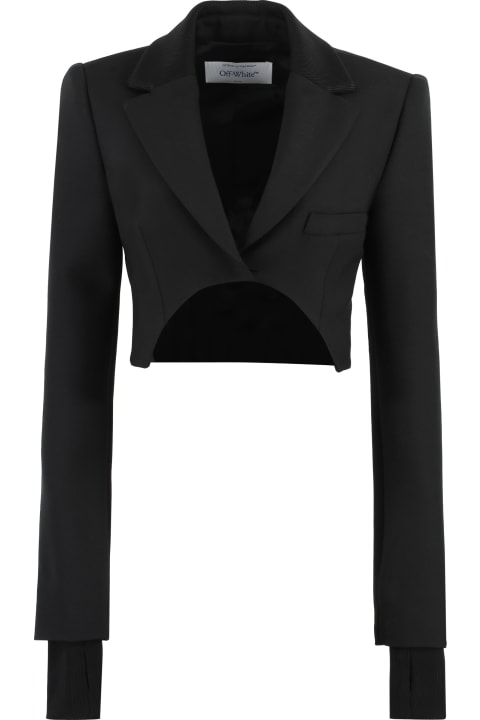 Coats & Jackets for Women Off-White Black Asymmetric Crop Blazer