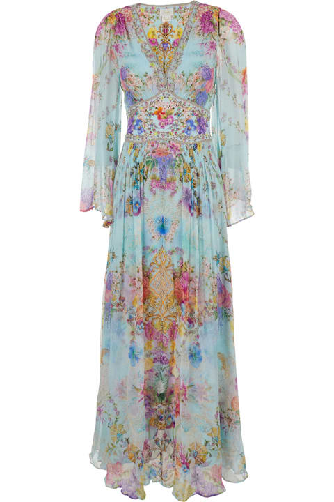 Camilla for Men Camilla Multicolor Long Dress With V Neck And All-over Floral Print In Silk Woman