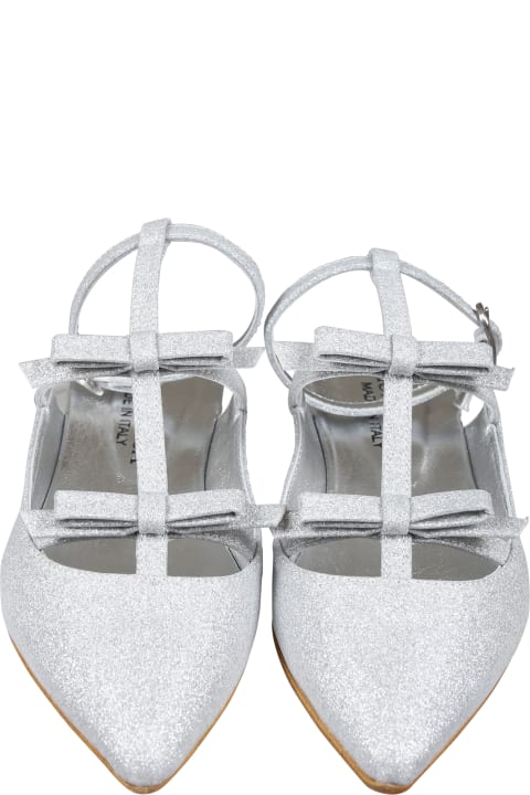 Shoes for Girls Monnalisa Silver Ballet Flat For Girl With Bow