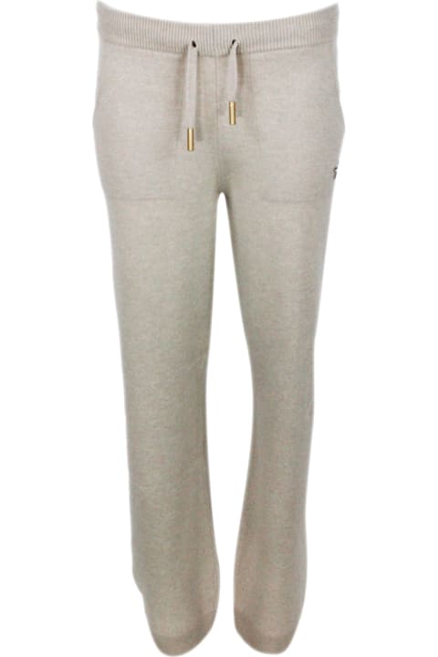Jogging Pants In Cashmere Wool And Silk With Drawstring At The Waist