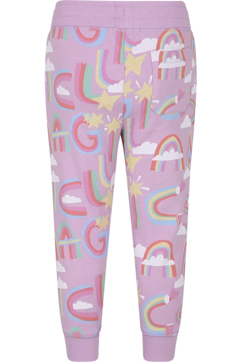 Bottoms for Girls Stella McCartney Kids Purple Trousers For Girl With Rainbow Logo