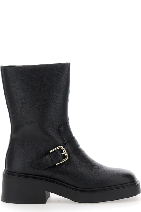 Pollini Shoes for Women Pollini Black Boots With Decorative Buckle In Leather Woman