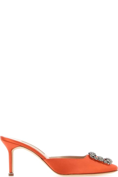 Manolo Blahnik Sandals for Women Manolo Blahnik Orange Satin Hangisi Mules