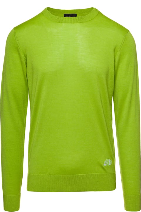 Lime Green Crewneck Pullover In Wool, Silk And Cashmere Man Gabriele Pasini