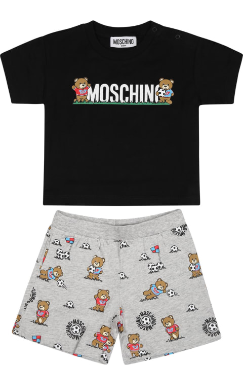 Bottoms for Baby Boys Moschino Black Suit For Baby Boy With Teddy Bear And Logo