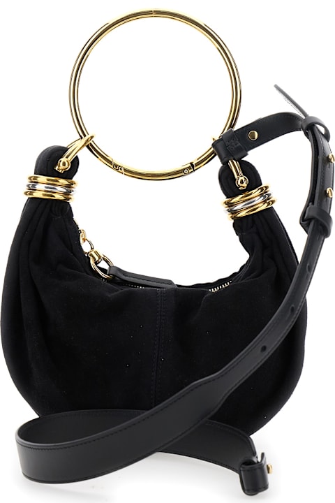 Chloé for Men Chloé 'small Bracelet' Black Handbag With Ring Handle And Lettering Logo In Suede Woman