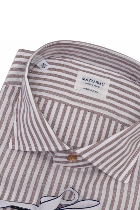 Mazzarelli Shirts for Men Mazzarelli Slim Fit Striped Cotton Shirt In Brown And White