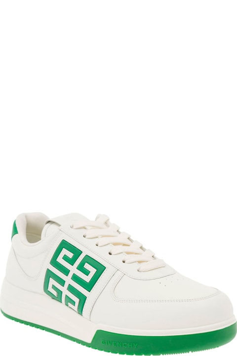 'g4' White And Green Sneakers With Contrasting Heel Tab And 4g Logo In Leather Man