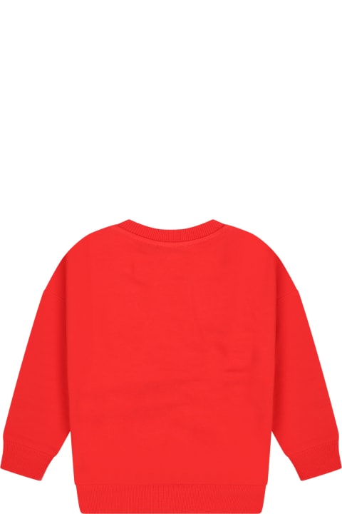 Moschino for Kids Moschino Red Sweatshirt For Baby Girl With Teddy Bear And Logo