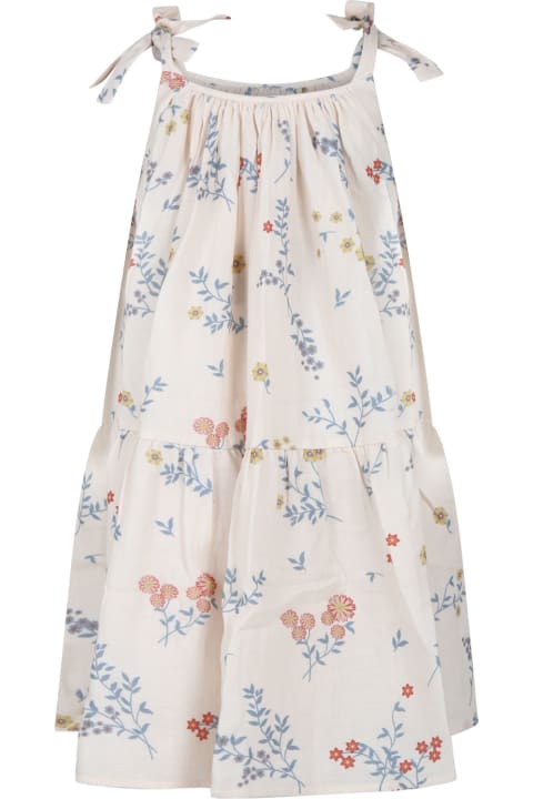 ガールズ ワンピース＆ドレス Coco Au Lait Ivory Dress For Girl With Flowers Print