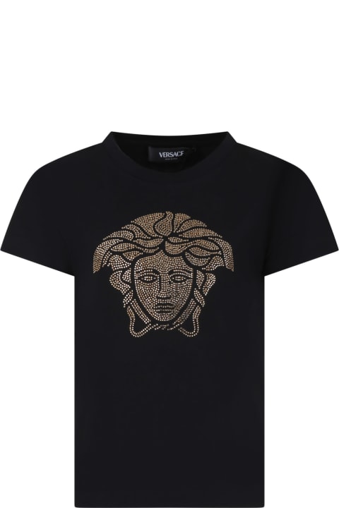 T-Shirts & Polo Shirts for Girls Versace Black T-shirt For Girl With Medusa