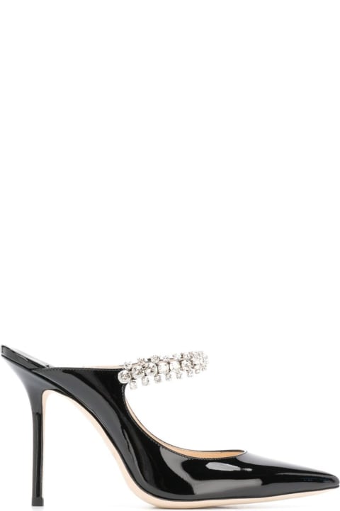 Black Pumps With Crystal Strap In Patent Leather Woman