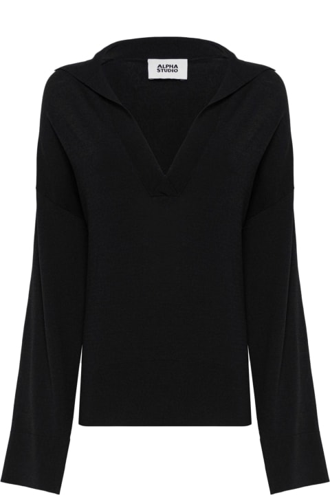 Alpha Studio Sweaters for Women Alpha Studio Polo Shirt In Solid Color Black Viscose