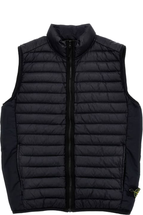 Homeware Stone Island Junior Blue Sleeveless Down Jacket With High Neck And Logo Patch On The Front In Tech Fabric Boy