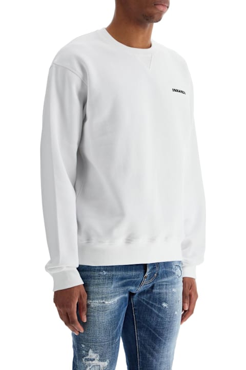 Dsquared2 for Men Dsquared2 White Crew Neck Sweatshirt In Cotton With Embroidered Logo