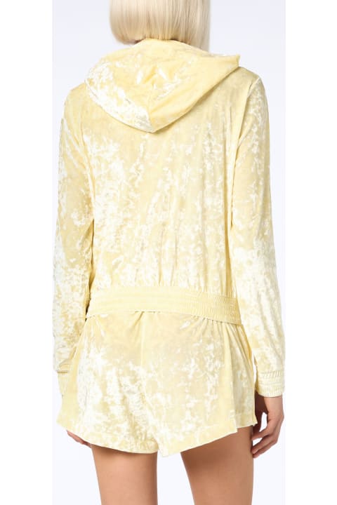 Fleeces & Tracksuits for Women MC2 Saint Barth Woman Pale Yellow Chenille Zipped Hoodie Jasmine