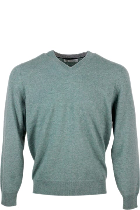 Brunello Cucinelli Clothing for Men Brunello Cucinelli 100% Cashmere V-neck Sweater With Contrasting Profile